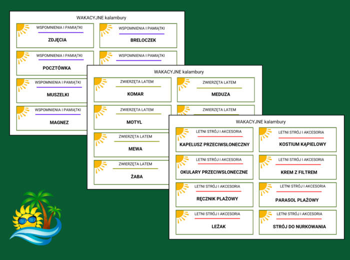 KALAMBURY - wakacje - lato - biblioteka - świetlica - zajęcia z wychowawcą - 80 szt.