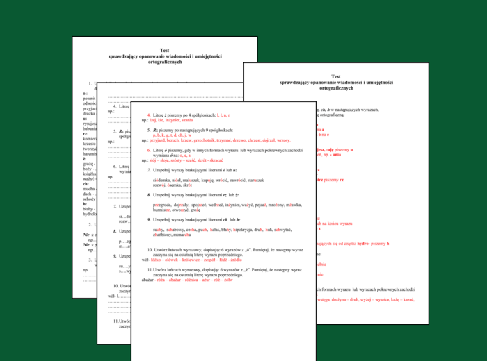 Test ortograficzny sprawdzający znajomość zasad ortograficznych - ORTOGRAFIA - zasady ortograficzne - sprawdzian - karta pracy - klasy 4-8 + ODPOWIEDZI
