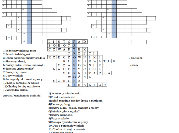 Logogryf dla klasy 2 z hasłem Patron szkoły