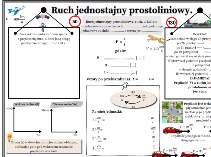 Ruch jednostajny prostoliniowy. Fizyka SP. Karta pracy