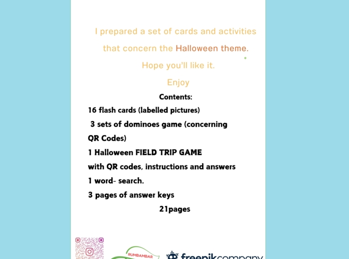 Halloween Gra Trernowa dla dużych i małych +QR Codes, Domino w 3 wersjach (również dla nieczytających), opisane karty obrazkowe na j. angielski i inne wydarzenia jesienne, dobre dla SPE, kody QR