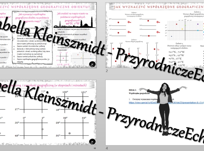 Minizestaw na temat „Ćwiczenia w określaniu współrzędnych geograficznych” – sketchnotka + karta pracy w power point + gratisowy link do prezentacji multimedialnej niekomercyjnej wykonanej w genial.ly do indywidualnego pobrania i użycia do celów niekomerc