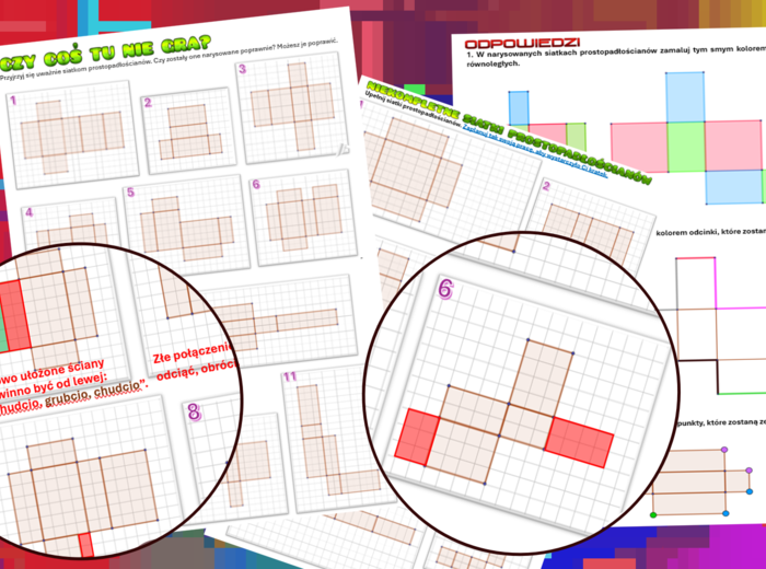 (klasa 5) Siatki prostopadłościanów - 3 karty pracy
