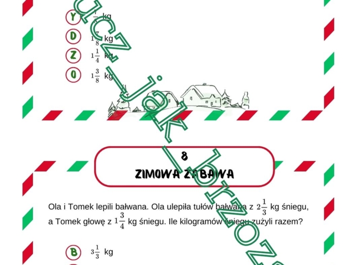 Stacje zadaniowe, mikołaj, boże narodzenie, szyfr, klasa 5, liczby naturalne i ułamki zwykłe