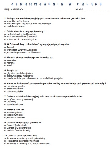 ZLODOWACENIA W POLSCE - TEST