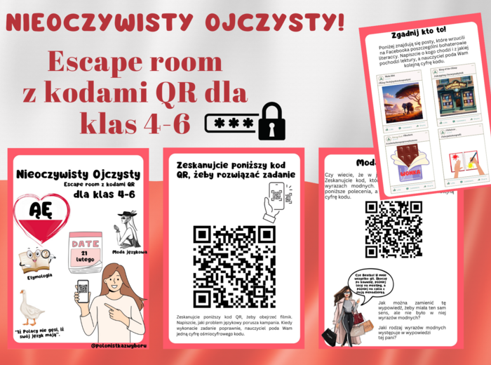Polonistyczny escape room z kodami QR, lekcja na Międzynarodowy Dzień Języka Ojczystego.