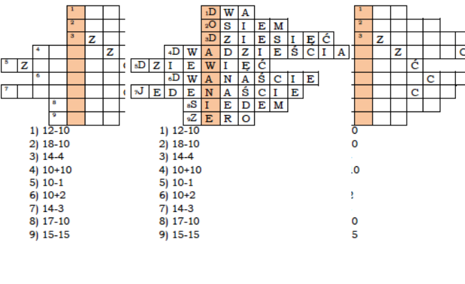 Matematyczny logogryf dla klasy 1
