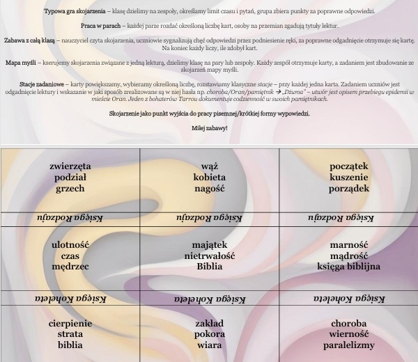 Skojarzenia lekturowe liceum