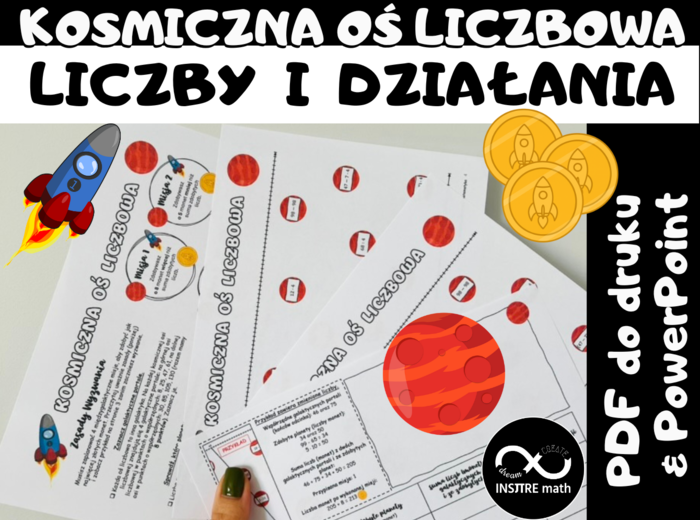 Matematyczne wyzwanie: Kosmiczna Oś Liczbowa. Rachunki pamięciowe, kolejność działań, o ile więcej, o ile mniej, ile razy więcej, ile razy mniej, zaznaczanie punktów na osi liczbowej.