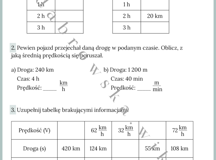 Prędkość, droga i czas - karta pracy