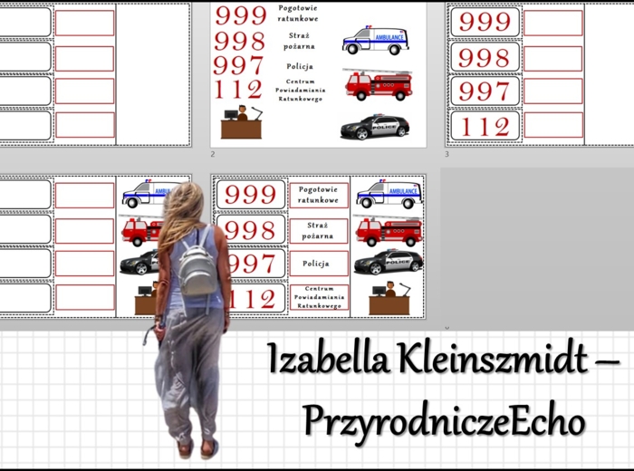 Materiał do zalaminowania/praca w grupach/stacje zadaniowe/układanka/puzzle „Numery telefonów alarmowych”, „Jak postępować w niebezpiecznych sytuacjach?” w pdf. Przyroda, dział „Odkrywamy tajemnice zdrowia”.