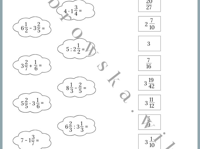 Działania na ułamkach zwykłych - chmurki