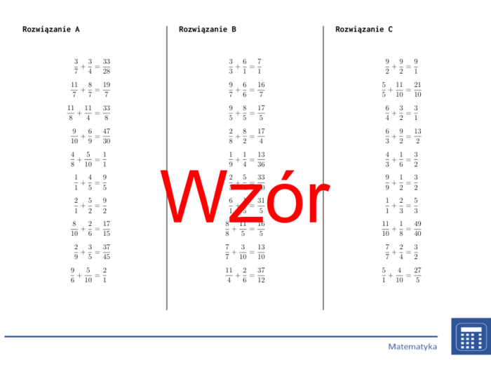 Dodawanie ułamków | matematyka | 26 kolumn