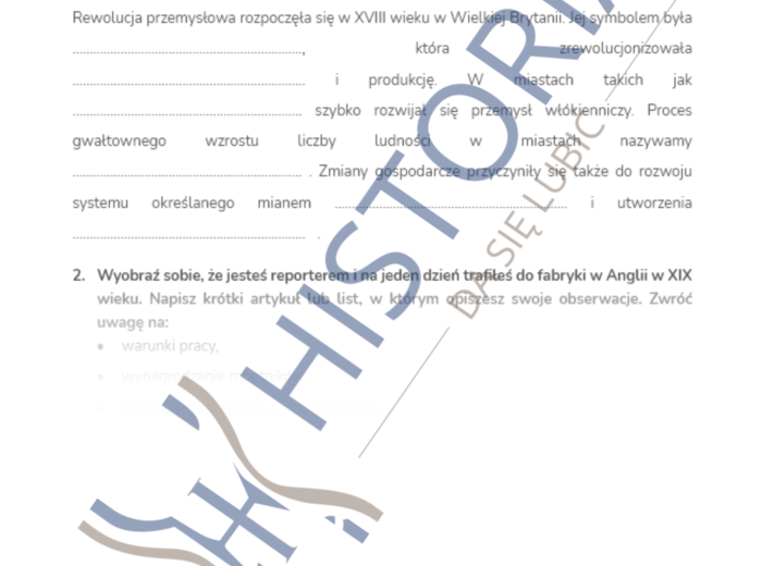 Karta pracy - Rewolucja przemysłowa