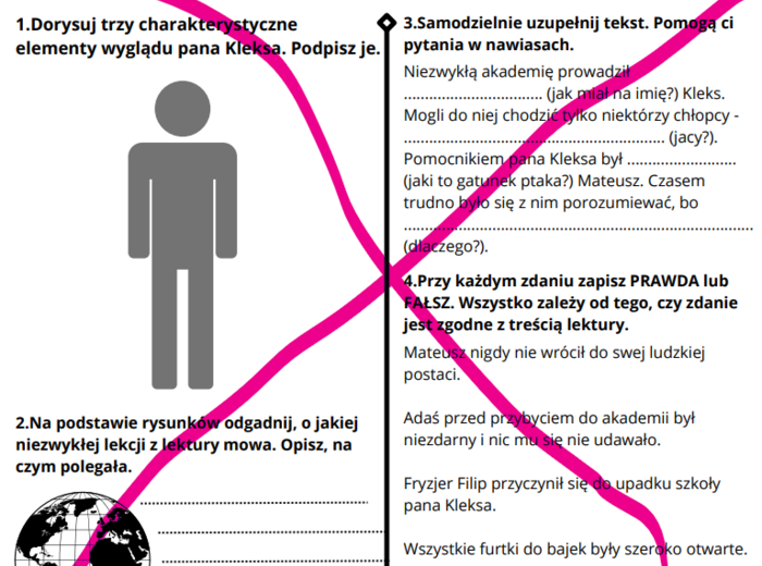 Zestaw - praca z lekturą "Akademia pana Kleksa"