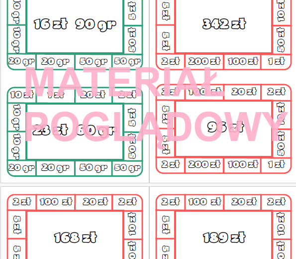 Ćwiczenia utrwalające znajomość jednostek monetarnych (złote i grosze)