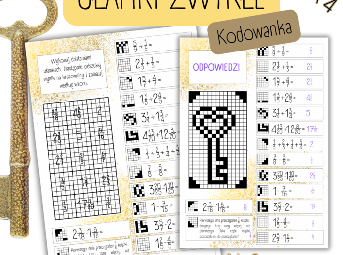 UŁAMKI ZWYKŁE - dodawanie/odejmowanie - KODOWANKA (klasa4) - walentynki i nie tylko