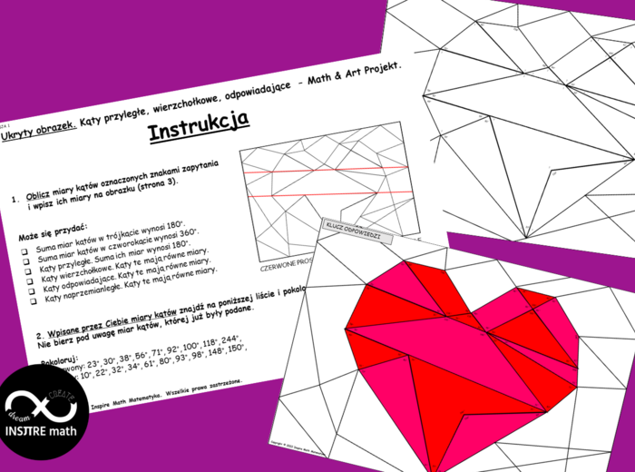 Kąty przyległe, wierzchołkowe, odpowiadające, naprzemianległe - Math & Art Projekt. Ukryty obrazek.
