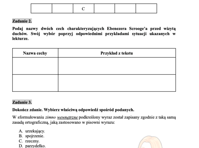 "Opowieść wigilijna" - zadania egzaminacyjne