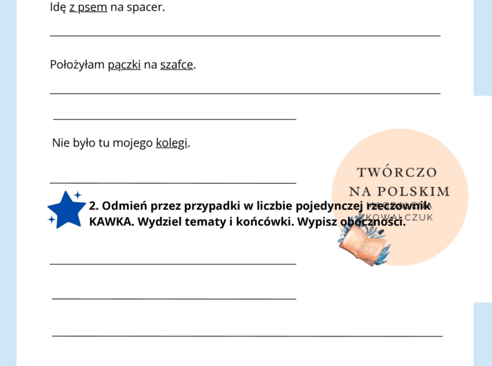 Kolorowy sprawdzian z rzeczownika