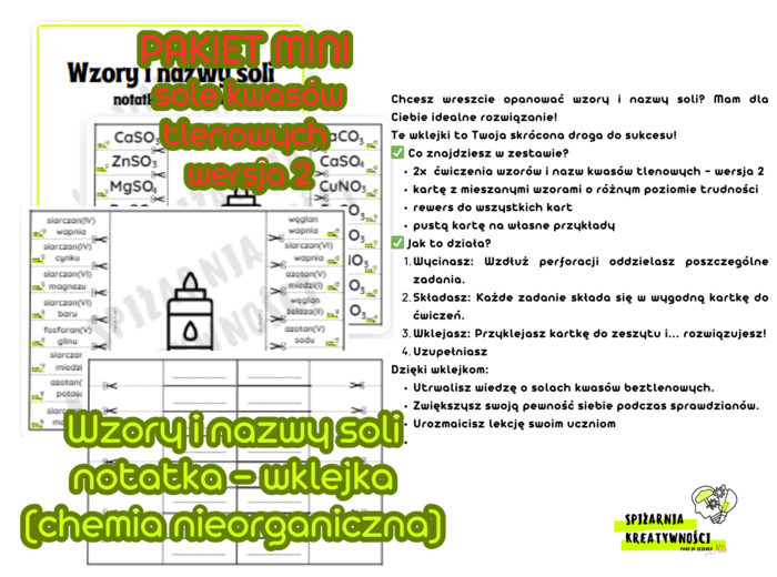 Wzory i nazwy soli notatka wklejka PAKIET MINI sole kwasów tlenowych wersja 2