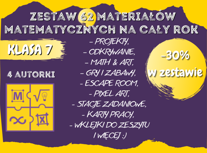 Zestaw materiałów matematycznych na cały rok szkolny dla klasy 7
