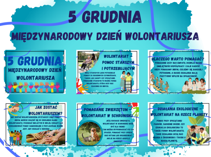 Gazetka szkolna- Dzień Wolontariusza 05.12 – 13 Kolorowych kart A4