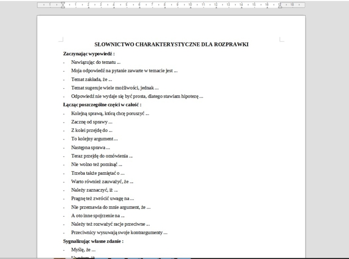 Słownictwo do rozprawki z wklejką do zeszytu