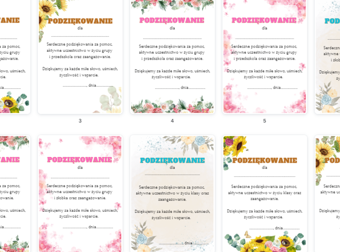 Podziękowania dla rodziców żłobek, przedszkole, szkoła