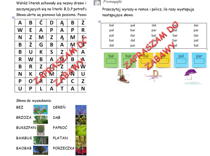 Literki B,b,D,d,P,p zabawa - koncentracja, dysleksja