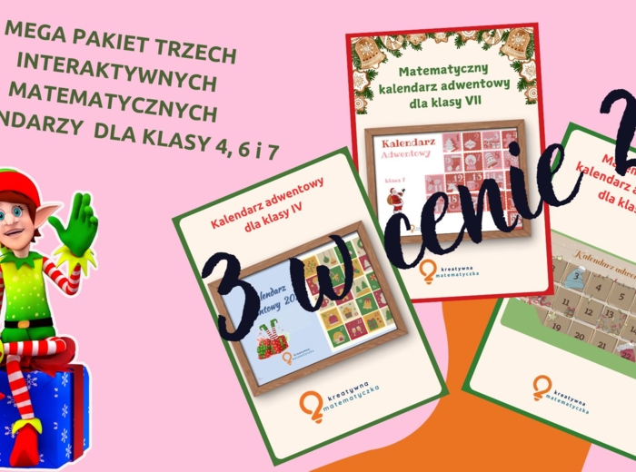 MEGA Pakiet: Matematyczne kalendarze adwentowe – Klasy 4, 6 i 7. Interaktywne kalendarze. Wyświetlasz, nie drukujesz. Pełna interaktywność! Kalendarz automatycznie udostępnia zadania dopiero w odpowiednim dniu.