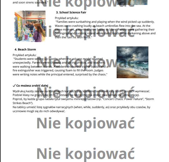 Scenariusz lekcji z ćwiczeniami do druku Past Simple v. Continuous B1