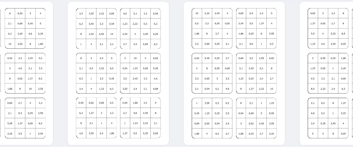 Bingo "Dodawanie i odejmowanie ułamków dziesiętnych"