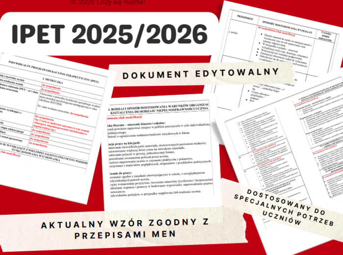 🧾 IPET 2025/2026 (Indywidualny Program Edukacyjno-Terapeutyczny) – gotowy wzorzec do pracy z uczniem o specjalnych potrzebach edukacyjnych