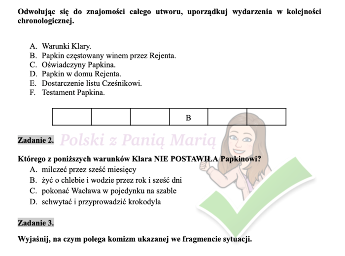 Zemsta - czytanie ze zrozumieniem