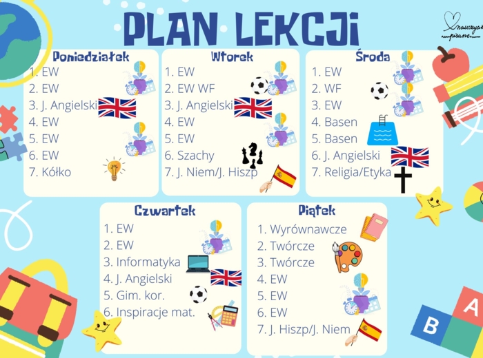 Prezent na rozpoczęcie roku - Stojący plan lekcji i powitanie