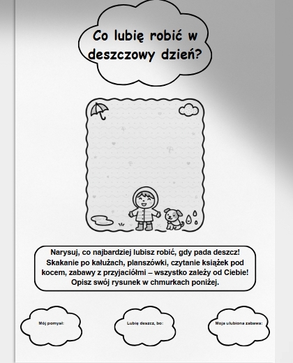 Karta pracy – "Moje zabawy w deszczowy dzień"