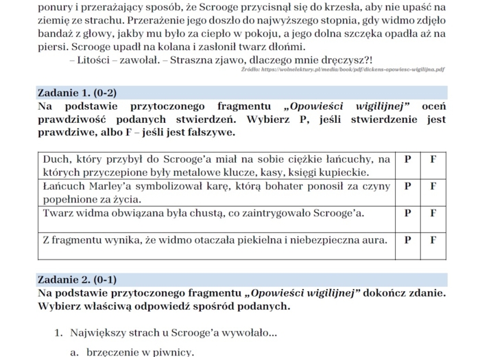 Arkusz egzaminacyjny "Opowieść wigilijna"