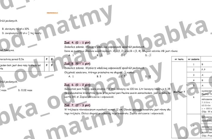Przygotuj się do E8 z matematyki - MiniTest 7