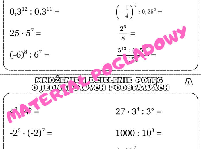 Szybkie karteczki - potęgi i pierwiastki. Klasa 7. Klasa 8.