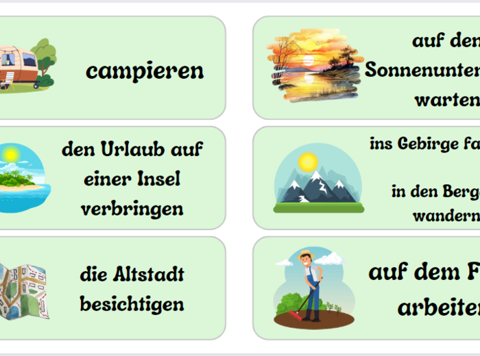 Lato - słownictwo - czynności - wakacje - egzamin 8-klasisty, liceum/technikum - język niemiecki