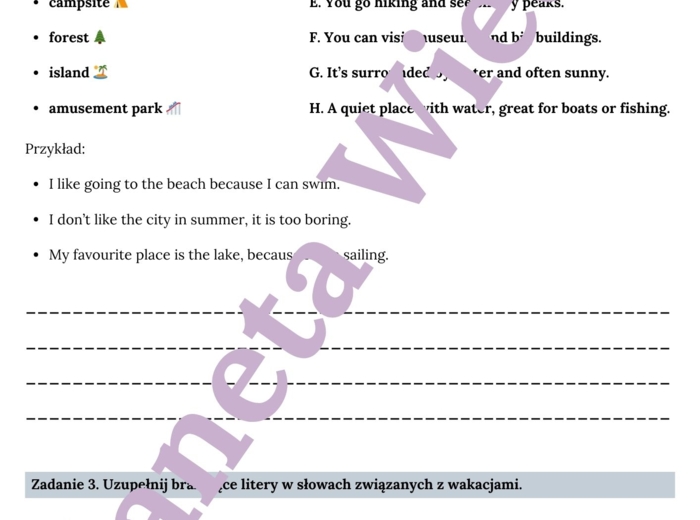 🌞WAKACYJNA KARTA PRACY – SUMMER HOLIDAY - SŁOWNICTWO 🌞- KLASY 4-8 SZKOŁY PODSTAWOWEJ- WYKREŚLANKA, BUDOWANIE ZDAŃ, MIEJSCA+RZECZY+AKTYWNOŚCI WAKACYJNE, CZYTANIE TEKSTU + ODPOWIEDZI