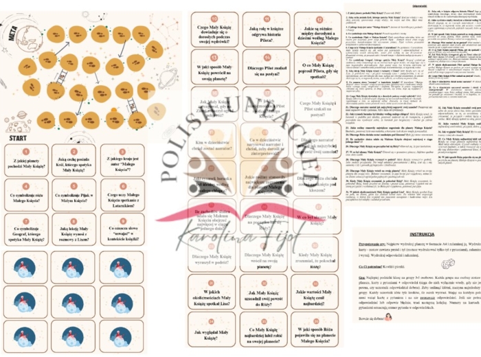 Zestaw gra planszowa, grywalizacja, "Mały Książę" + odpowiedzi, plansz i karty z pytaniami