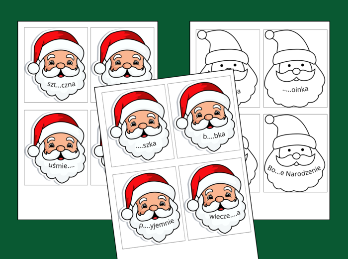 BOŻE NARODZENIE - mikołajki - ORTOGRAFIA - fiszki - karta pracy - karty pracy - zima - wklejki - 32 fiszki