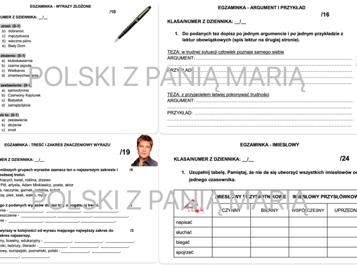 EGZAMINKI - kartkówki z zagadnień obowiązujących na egzaminie ósmoklasisty - kartkówki do E8 język polski