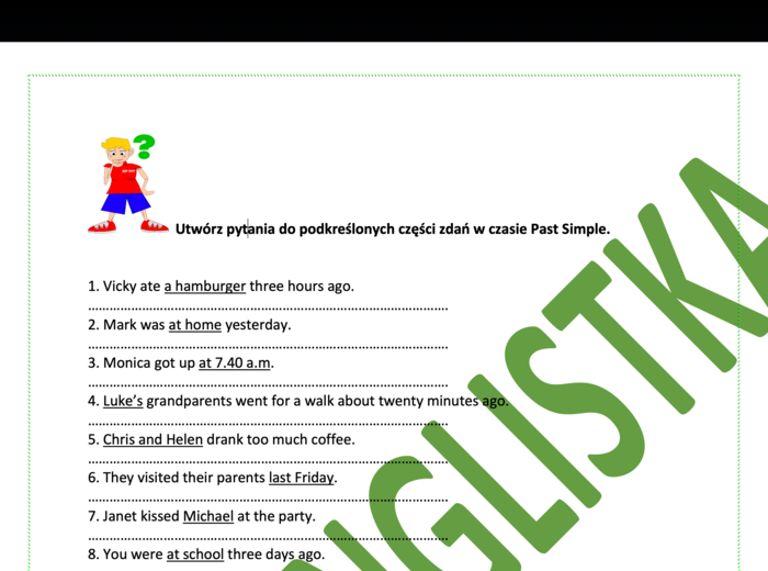 Pytania szczegółowe w czasie Past Simple - ćwiczenie z kluczem