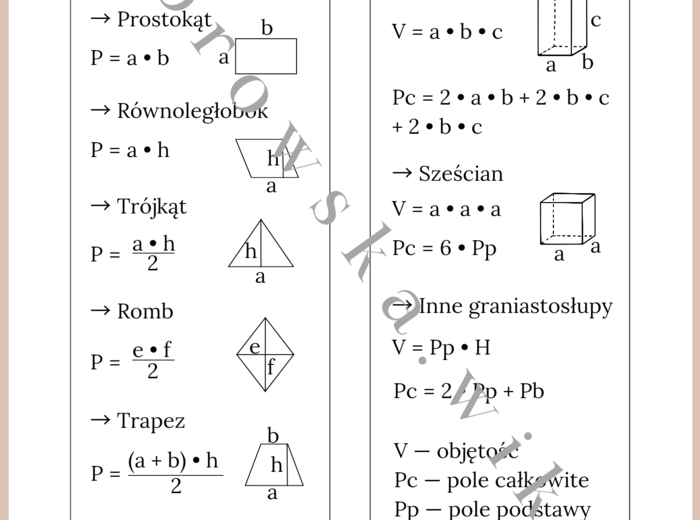 Zakładki matematyczne - pola i objętość