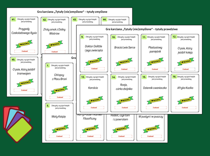 Gra karciana „TYTUŁY (NIE)ZMYŚLONE” – wersja 5 sekund - biblioteka - świetlica - język polski - zajęcia z wychowawcą - 80 szt.