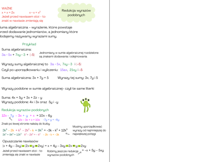 Wyrażenia algebraiczne - notatka