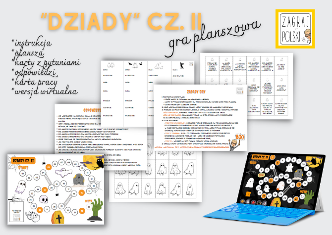 Gra planszowa - "Dziady" cz. II Adama Mickiewicza [wersja stacjonarna i wirtualna z kartą pracy]